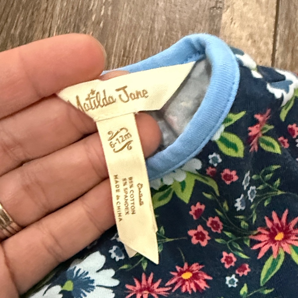 Matilda Jane Navy Floral Infant Romper with Pink & Green Accents - Picture 2 of 3